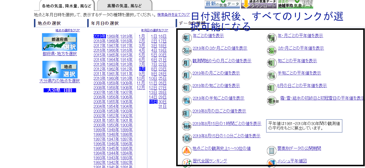 気象庁の 過去の天気 というサービスの使い方について詳しく説明 格調高き当たる天気予報